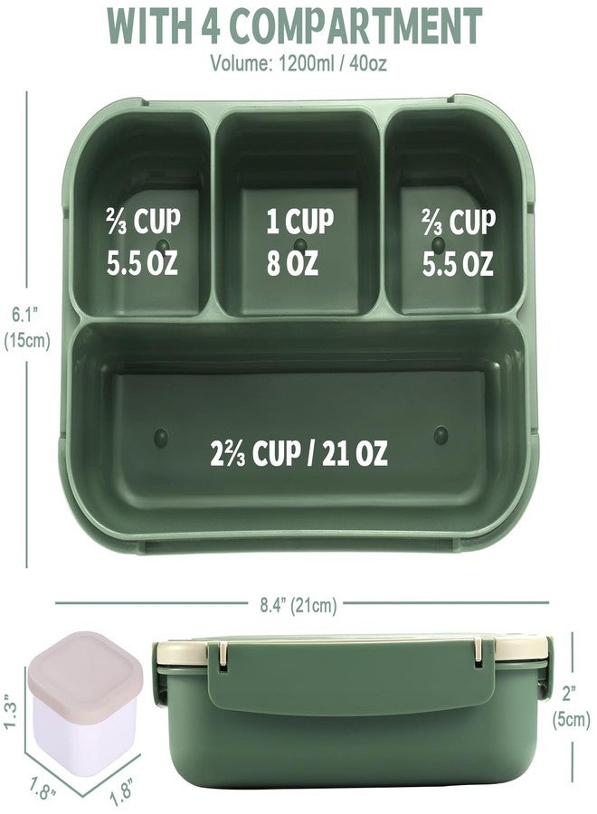 shell and turtle Bento Box Adult Lunch Box, Lunch Containers for Kids Girls Boys with 4 Compartments, Lunchable Food Container with Utensils, Sauce Jar, Muffin Liners, 40 Oz/5 Cup, Microwave & Dishwasher Safe, Green - Image 2